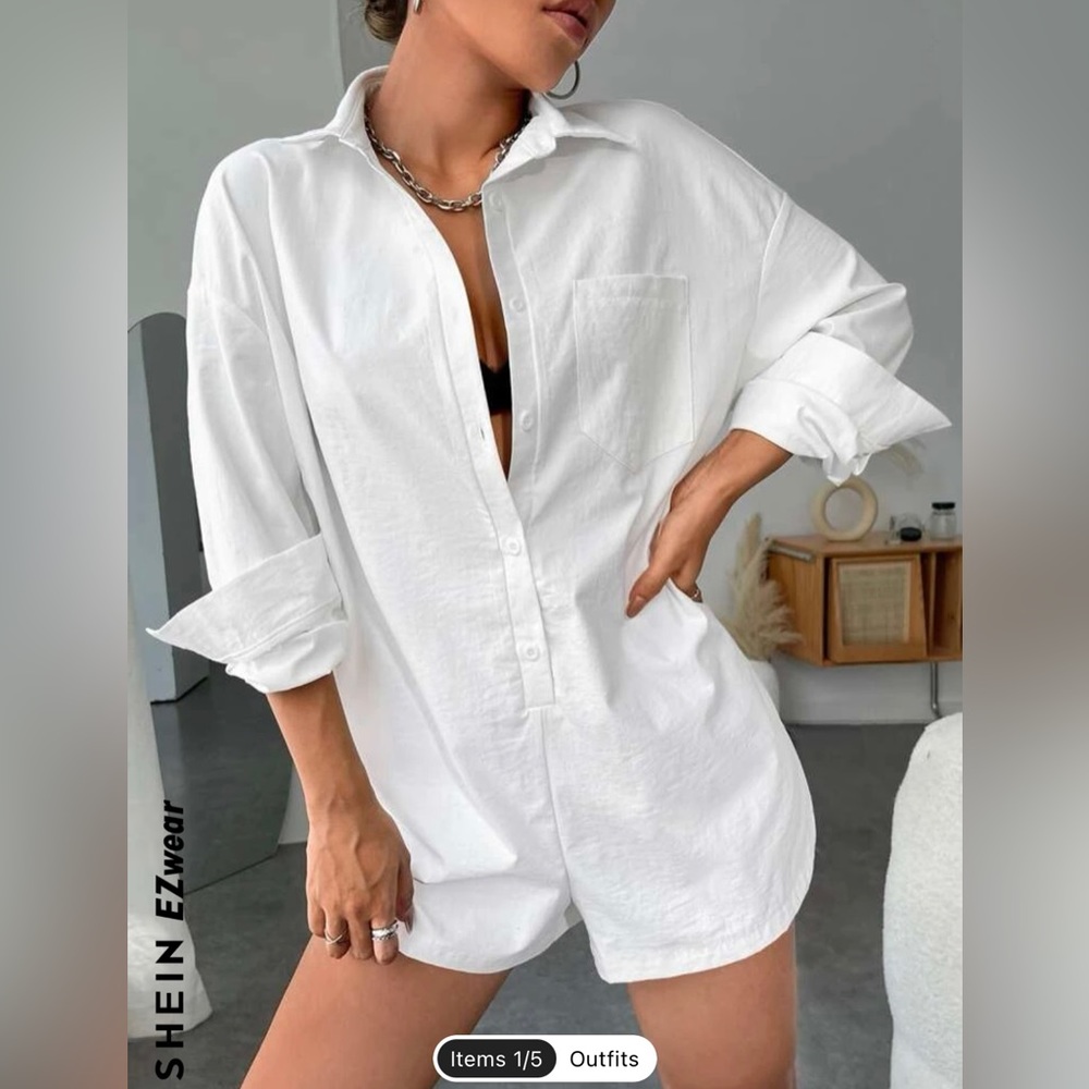 Pocket drop shoulder shirt romper